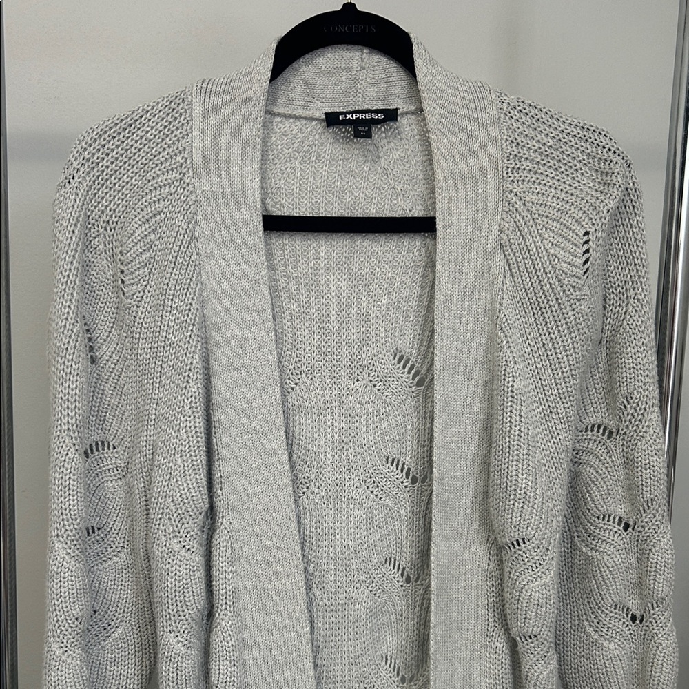 Express Light Gray Open-Front Cardigan - Picture 3 of 4